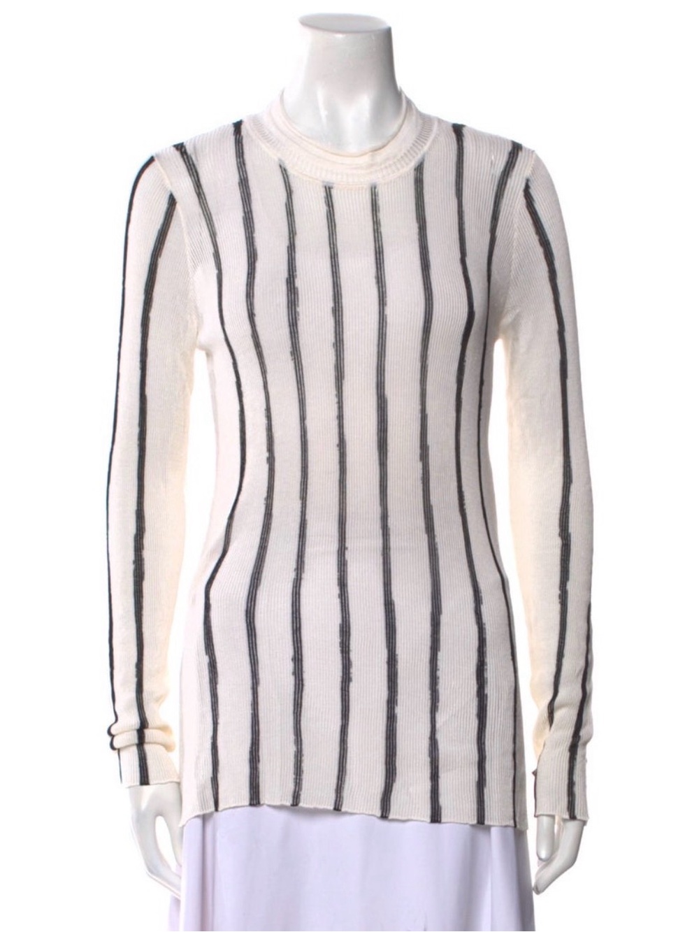 Louis Vuitton White Knit Top with Black Stripe Accents